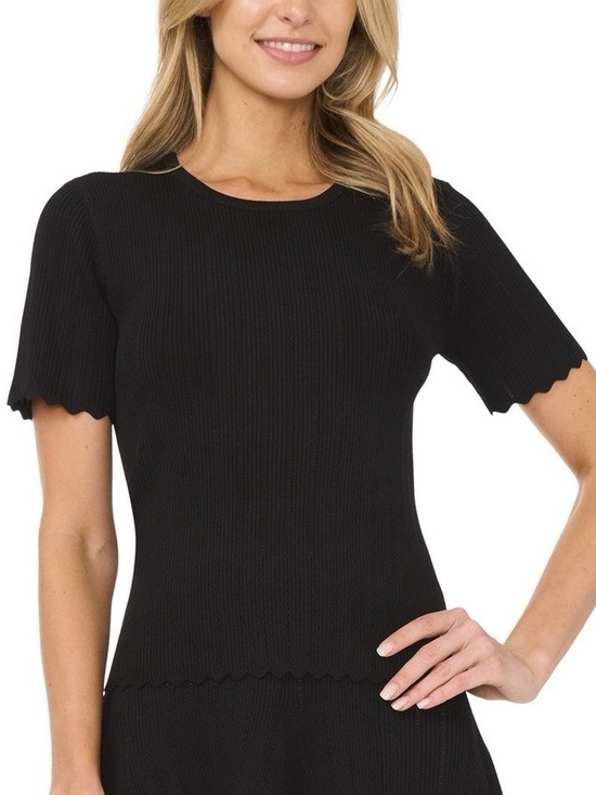 Ted Baker Tops - Ted Baker Rich Black Summer Soirée Ribbed Short Sleeve Scallop Pointelle Edge To
